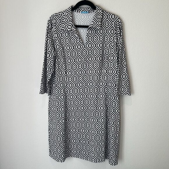 J. LcLAUGHLIN 3/4 Sleeve Catalina Cloth Geometric Aztec Dress XL Office School - Picture 1 of 8